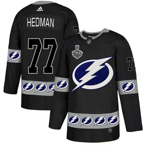 Men Adidas Tampa Bay Lightning #77 Victor Hedman Black Authentic Team Logo Fashion 2020 Stanley Cup Champions Stitched NHL Jersey->tampa bay lightning->NHL Jersey